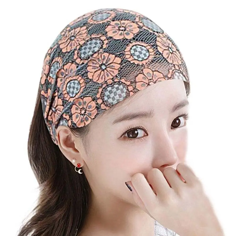 

Fashion Non Slip Mesh Flower Headband Hair Hoop Lightweight Lace Hairbands Hollow Elastic Wide Side Head Wrap Female/Girls