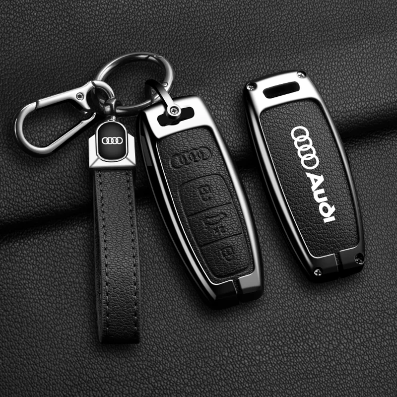 Metal Leather Car Key Case Cover Shell For Audi Q8 RSQ8 A6 C8 S6 RS6 A7 S7 RS7 A3 8Y A8 D5 4N RS E-tron GT Q4 Q7 4M Accessories