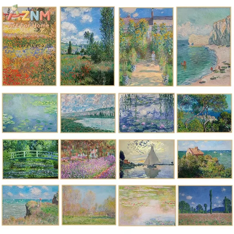 Monet Famous Painting Canvas Wall Art Water Lily Garden Coast Landscape Print Living Room Decor Unframed