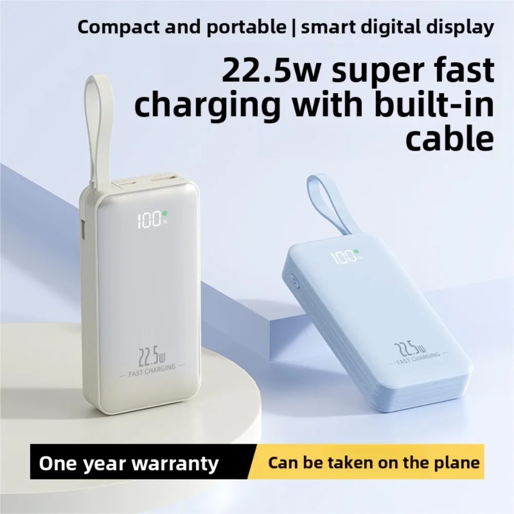 22.5W Bidirectional Fast Charging Power Bank, Compact Portable Charger with Built-in Cable, 10000mAh & 20000mAh Optional