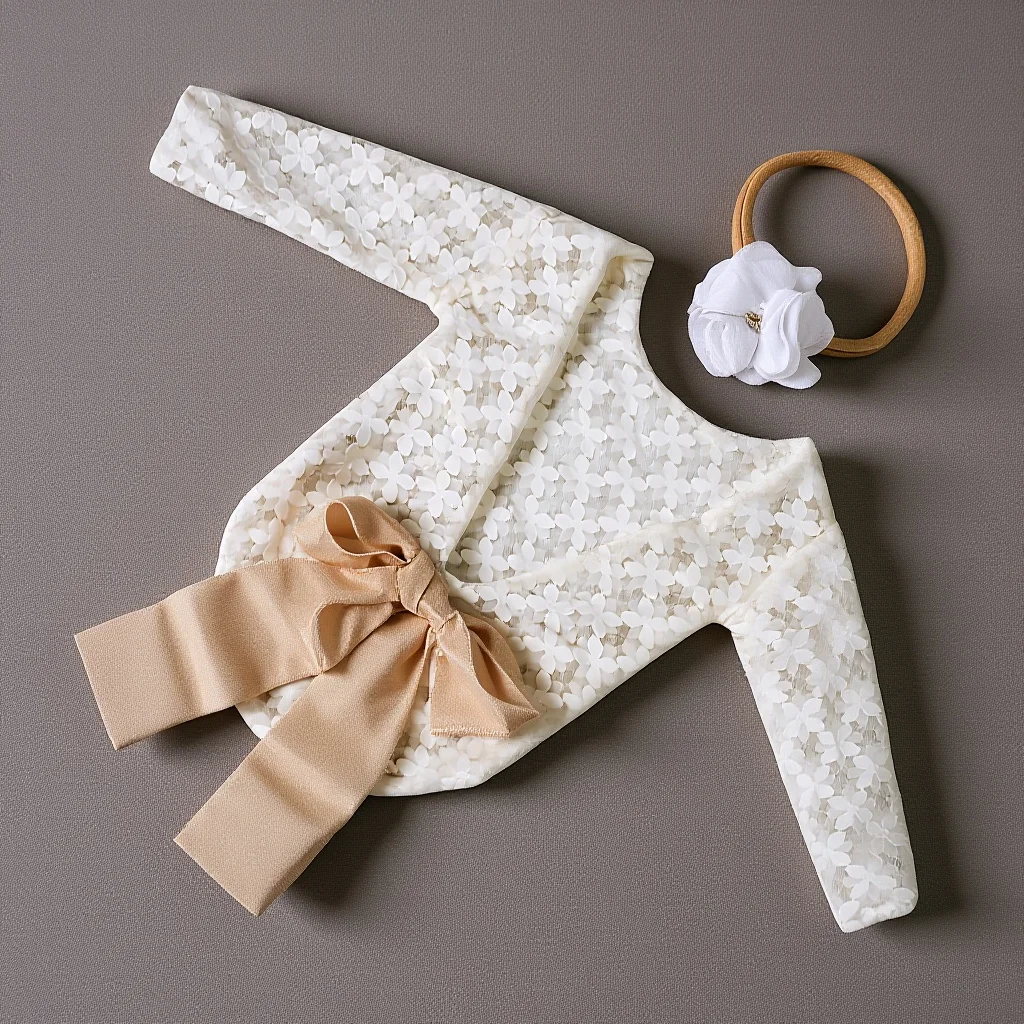 

1Set Baby Bow Knot Lace Outfit Newborn Photography Costume Cute Headband Set for 0-6 Months Girls Comfortable Skin-Friendly