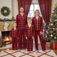 Conjunto de pijamas familiares navideños a juego, camisa de manga larga con pantalones, ropa de dormir a cuadros, ropa de descanso