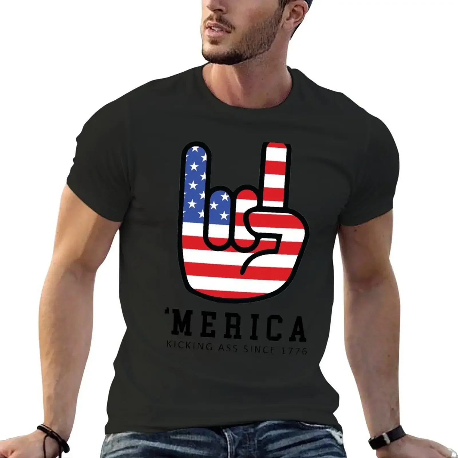 Merica Kicking Ass Since 1776 T-Shirt custom t shirt designer shirts oversizeds summer top mens graphic t-shirts hip hop