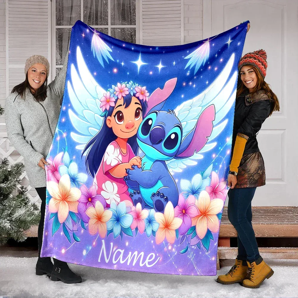 Personalized Custom Name Blanket Disney stitch Printed Blanket for Sofa Bed Cover Blanket Suitable for Birthday Christmas Gifts