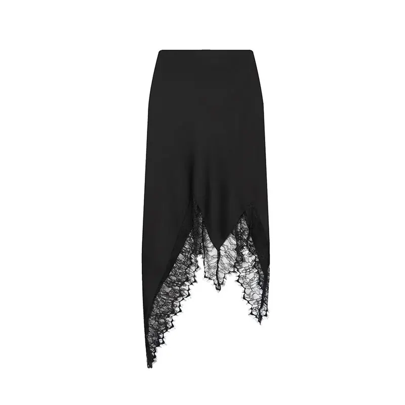 TFAFXY Sexy Chic Satin Long Lace Skirts Women Fashion 2026 Spring Party Skirts Asymmetry Elegant Women Skirts