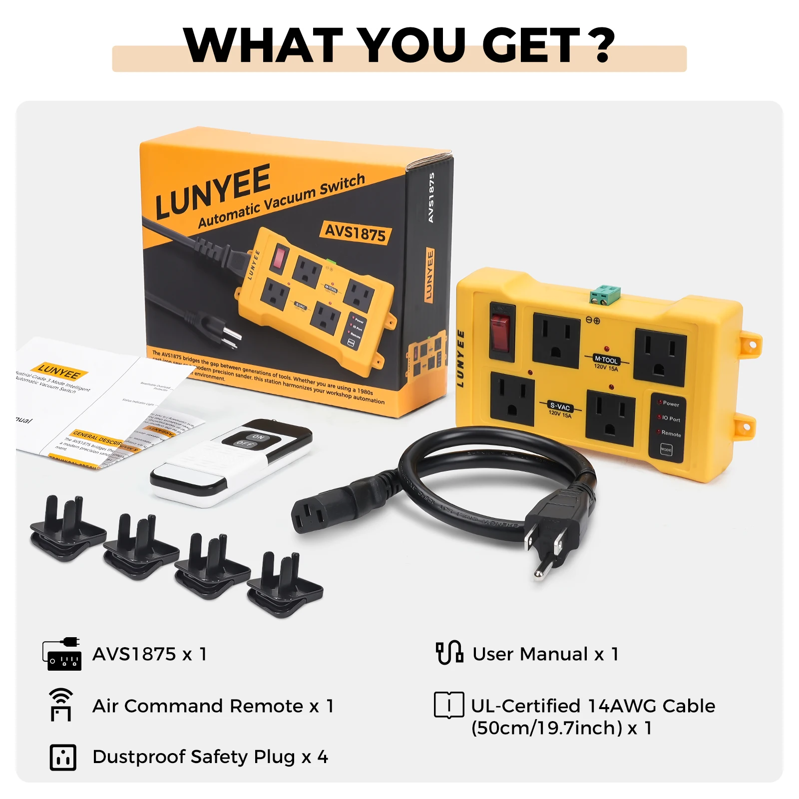 4-Outlet Tool Activated Switch with Remote, Automatic Vacuum Switch for CNC Router Laser Engraver Dust Collector Power Tools