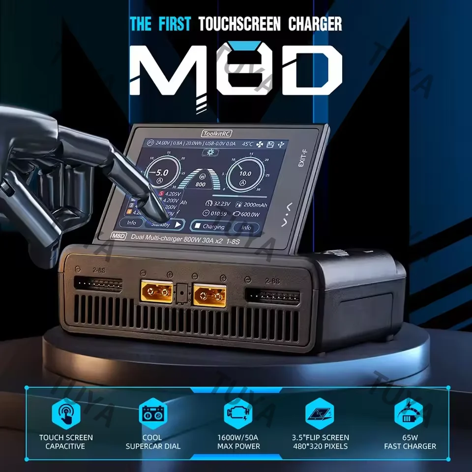 

Интеллектуальное балансировочное зарядное устройство M8D, 1600 Вт, порт XT60, для литиевых аккумуляторов 2-8S, балансировка напряжения и разрядка для радиоуправляемых машин и моделей