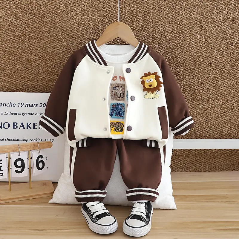 Children Cotton Wear Suits Kids Boys Girls Cartoon Lion Hoodies T-shirt Pants 3Pcs/Set Spring Autumn Sport Clothes 0-5 Years