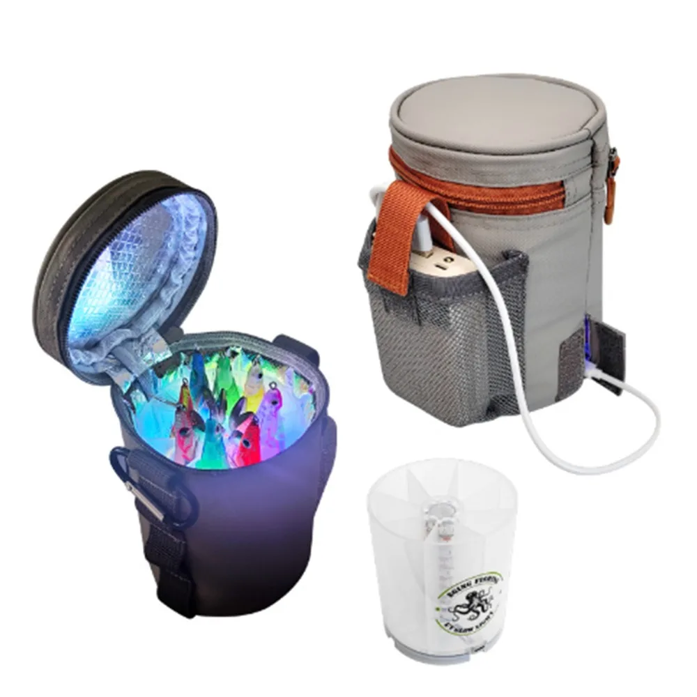 Type C Power Interface Squid Jig Fill Light Bag Holds up to 8 Lures Waterproof Fishing Fill Light Bag Bait Fill Light Bag