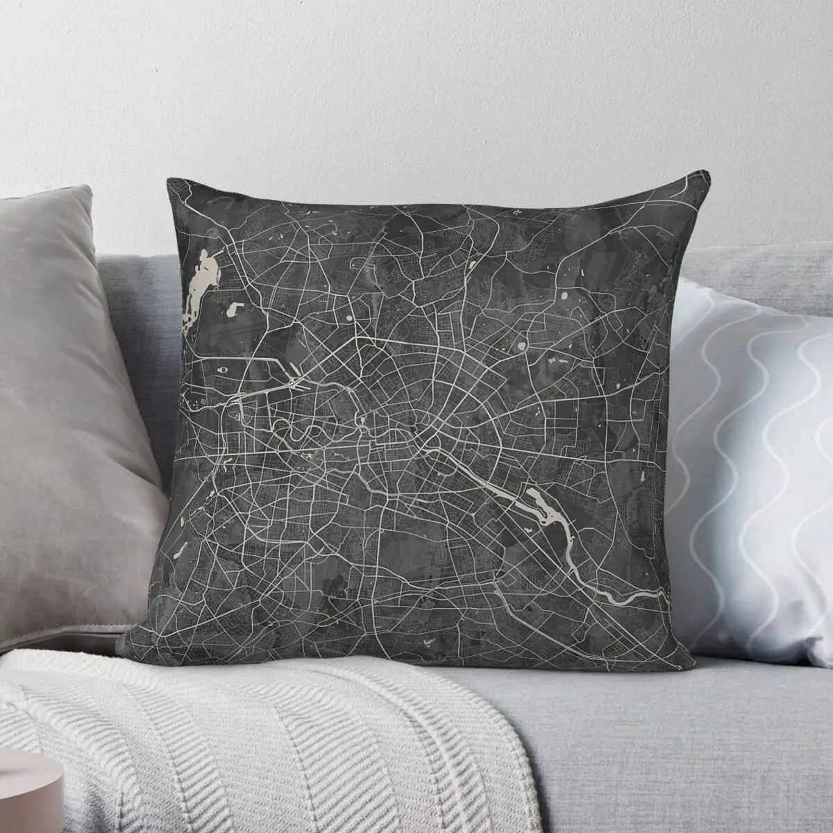 Berlin Germany Gray Map Square Pillowcase Polyester Linen Velvet Printed Zip Decorative Pillow Case Sofa Cushion Cover