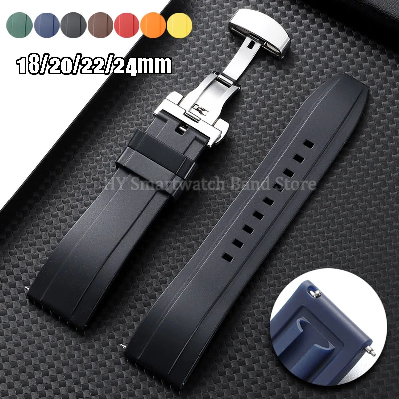 18mm 20mm 22mm 24mm Silicone Watch Strap for Omega for Roelx for Huawei Quick Release Belt Fold Clasp Waterproof Rubber Bracelet