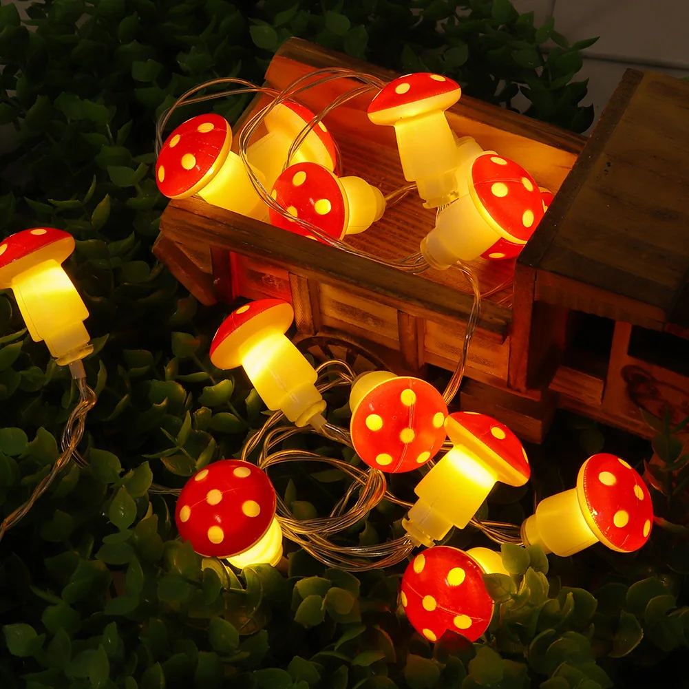 2024 Holiday Red Mushroom Led String Lights Indoor Novelty Room Decoration Battery Navidad Lights Party USB Warm Light 412