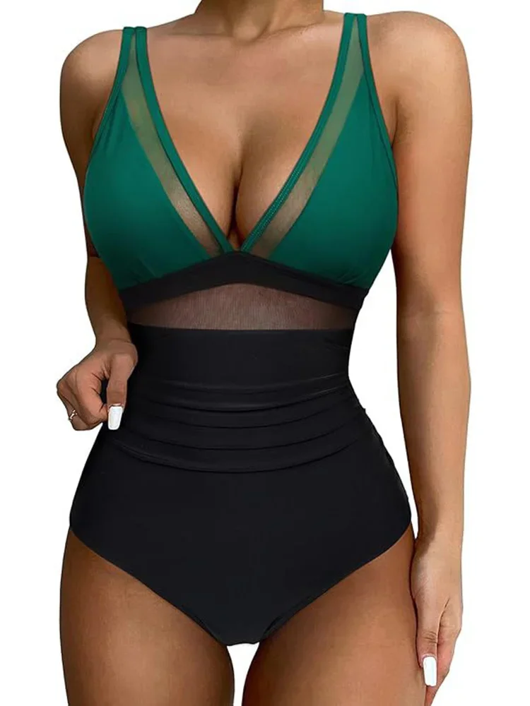 Bikini plisado con estampado de leopardo para mujer, traje de baño Sexy de una pieza, Bikini de playa de cintura alta, nuevo traje de baño de verano 2025, traje de baño de una pieza