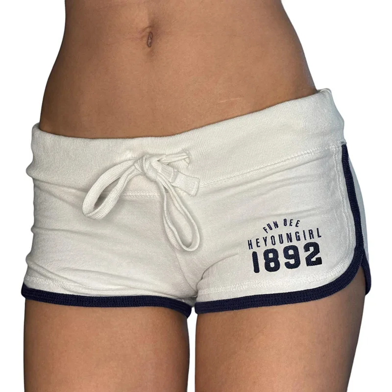 Casual Sports Shorts Women Style Low Waisted Drawstring Shorts 2024 American Hot Girl Contrasting Color Tied Edge Hip Hugging