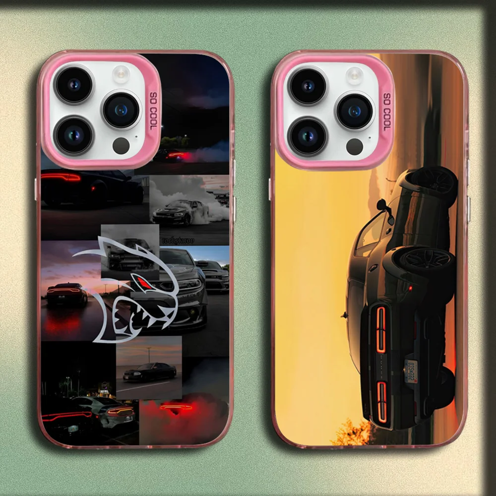 

D-Dodge Car Challenger SRT Phone Case For iPhone 16,15,14,13,12,11,Mini,Pro,MAX Pink Matte Silicone Cover