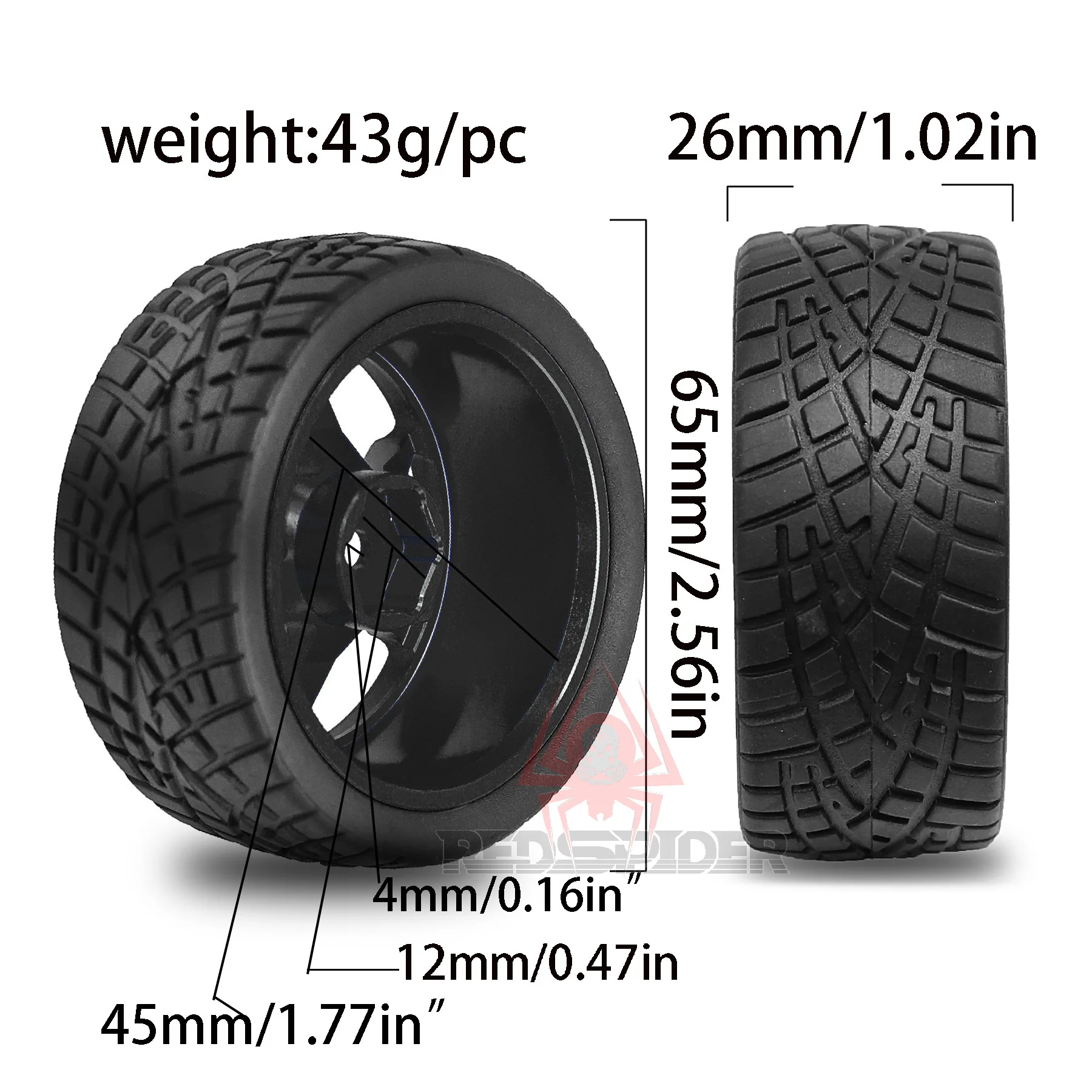 4szt 1/10 RC Rally Racing Opony i aluminiowe koła OD 2.56" do Tamiya TT01 TT02 XV01 TA06 A959 PTG2 HPI KYOSHO PTG2 Traxxas
