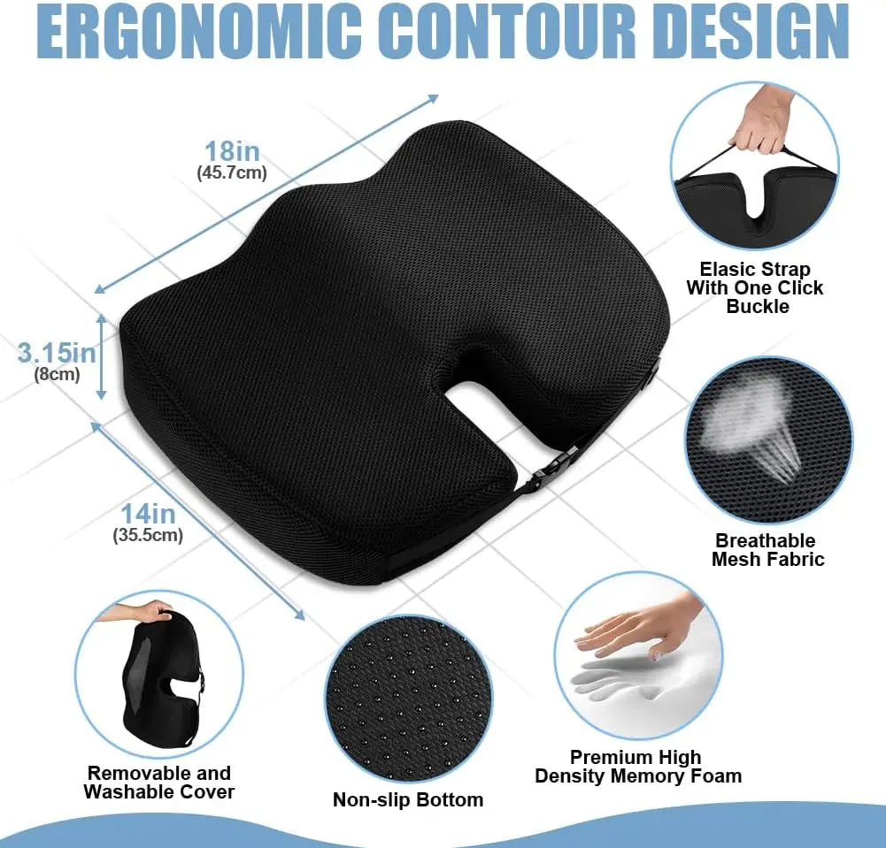 Seat Cushions for Office Chairs,Memory Foam Coccyx Cushion Pads for Tailbone Pain,Sciatica Relief Pillow,Correct Sitting Posture
