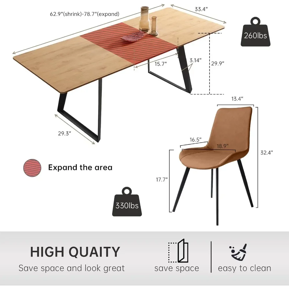 Dining Room Sets, Modern mid-Century Table and Chairs, Rectangular Wooden Expandable Table, Dining Room Sets