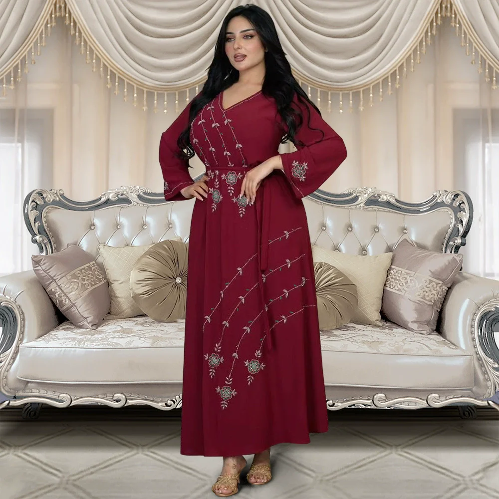 Eid Mubarak Djellaba Robe Maxi à capuche pour femmes diamants Abaya dubaï turquie caftan vêtements islamiques Robe arabe Robe Jalabiya