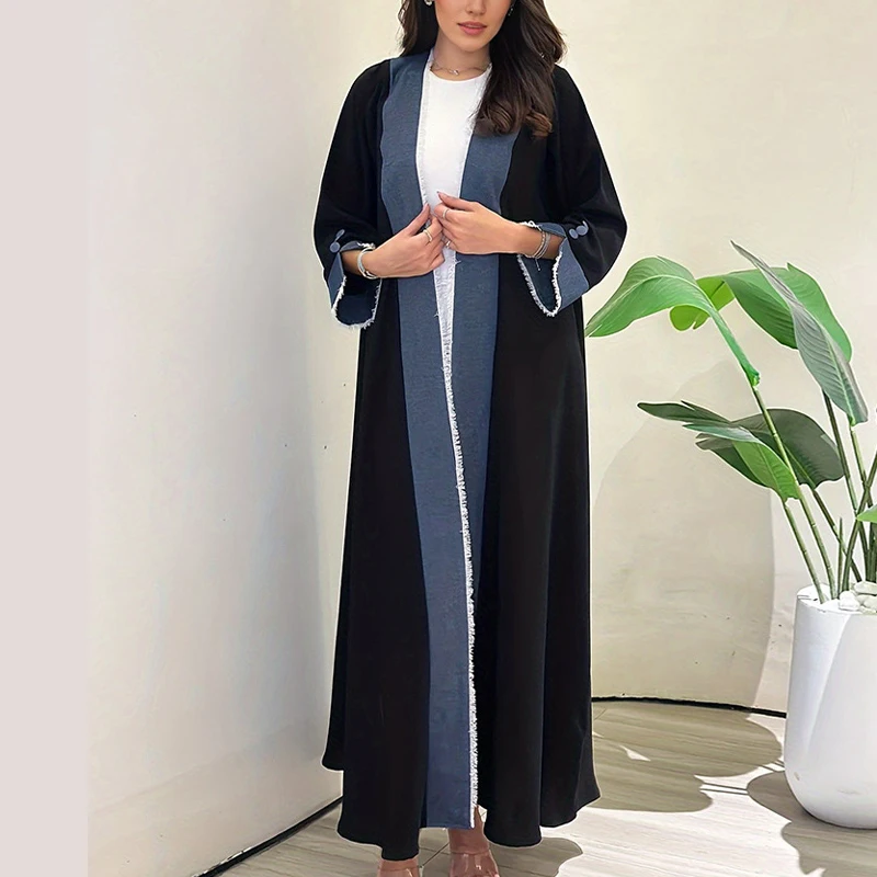 

2025 New Trends Custom Fashion Muslim Dress Tassels Sleeve Eid Women Open Kimono Abaya Party Robe Dubai Kaftan Islamic Clothing