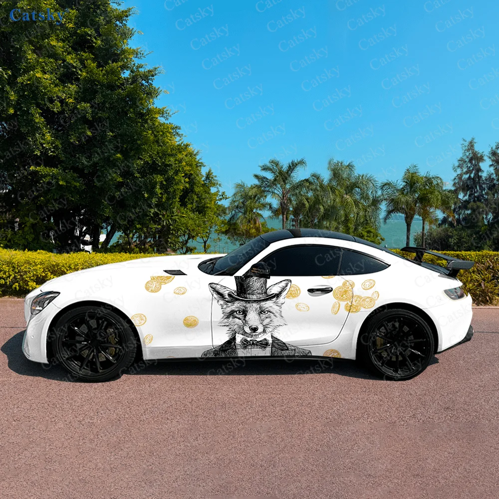 

Cunning Mr. Fox Suit Car Side Sticker Decoration, PVC Waterproof Scratch Resistant Decal, Car Protection, Auto Accessories Gift
