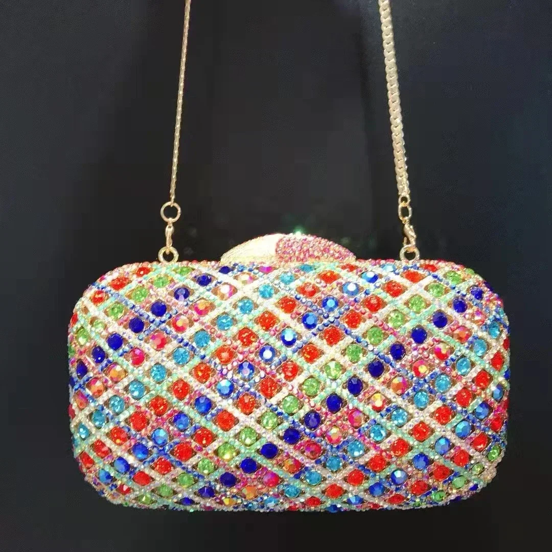 

XIYUAN Colorful Stripe Diamond Women Evening Bags Wedding Bridal Crystal Clutches Dinner Banquet Handbags Party Rhinestone Purse