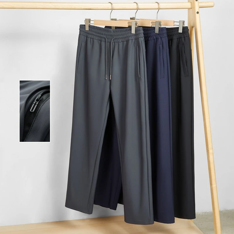 2025 جديد الخريف السراويل المستقيمة للرجال سراويل تقليدية عصرية ومتعددة الاستخدامات بنطلون الأعمال سستة جيب Sweatpants