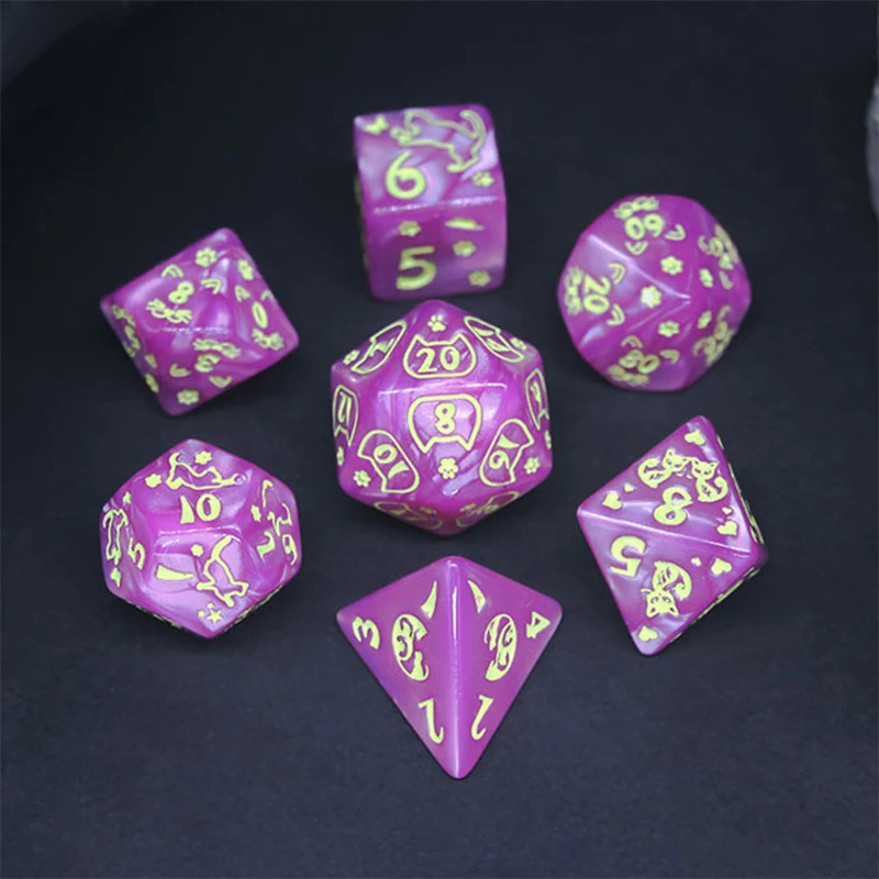 7Pcs D4/6/8/10/12/20 Multi-Sided Gem Dice Die For RPG Dungeons & Dragons DND D&D Games Set Random Color