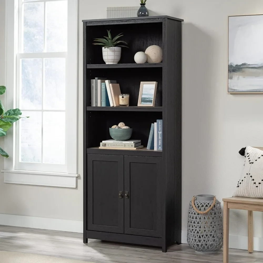 

Sauder Cottage Road 5 Library Bookcase with Doors, Bookshelf, Raven Oak finish,3 Adjustable BookShelves