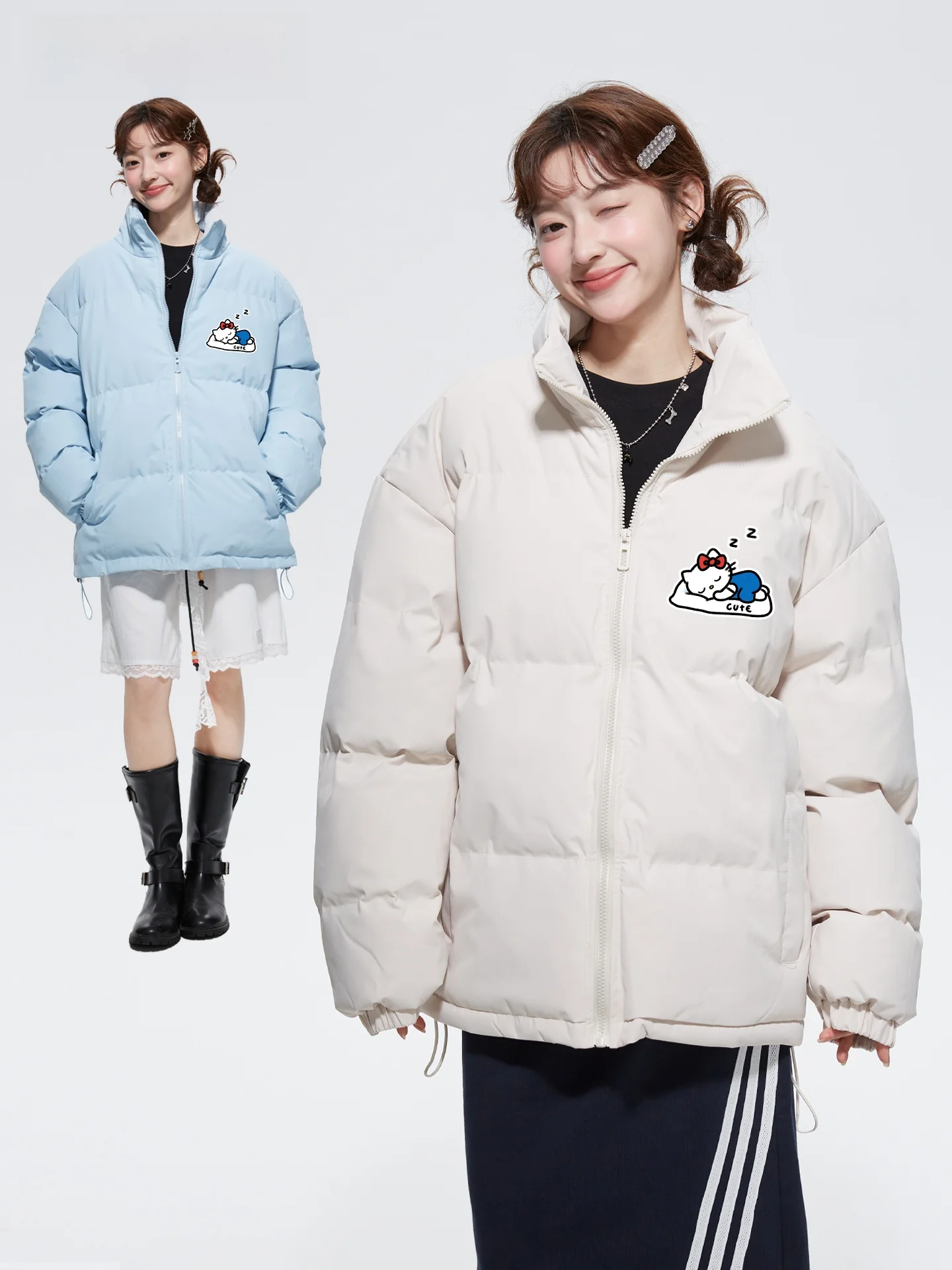 

Kit Pattern Bread Sle Jaet Loose Fit Stand Collar Winter New Arrival Women's Cotton Jaet Sweet Sle College Faion