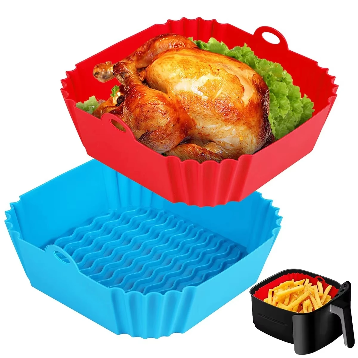 Silikon Air Fryer Topf Tablett Lebensmittel Sicher Wiederverwendbare Platz BBQ Grill Pad Platte Airfryer Ofen Backform Korb Pfanne für Küche