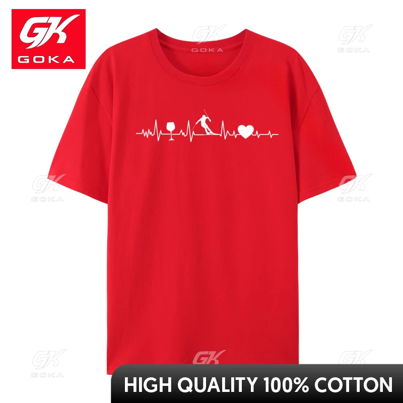 Skiing Heartbeat Wine Red Wine Skier Skiing Heartbeat Boy Simple Driver or Racing Fan Tshirts Design T Shirt Designer T-Shirt