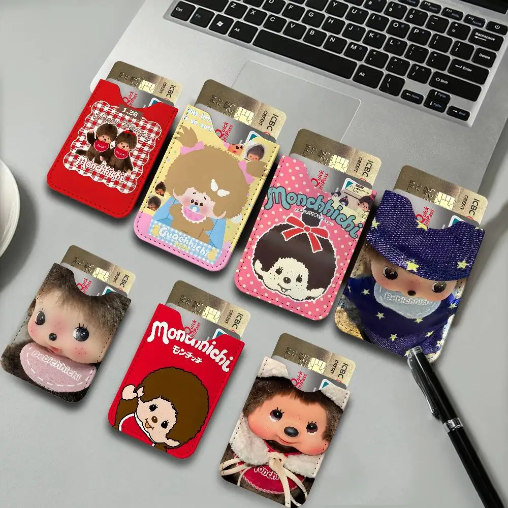 M-MonchhichiES Cartoon PU Leather Slim Credit Card ID Card Organizer Portable Business Card Case for Daily Outdoor Carry