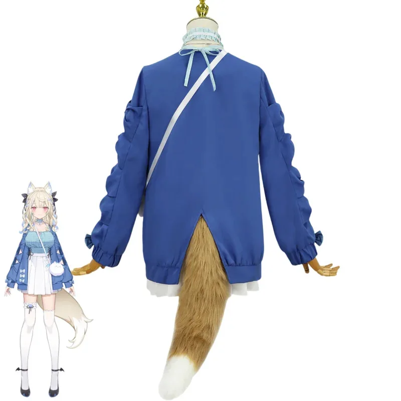 

CyAnime Virtual YouTuber Fuwawa Abyssgard Cosplay Costume Hololive English Blue Coat Skirt Uniform Wig Tail Woman Cute Party Sui
