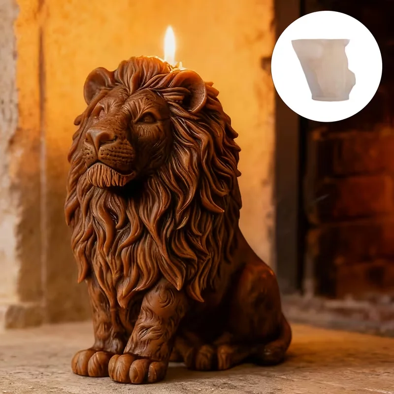 3D-Kerzenform aus Silikon mit majestätischem König der Löwen, sitzendes Design – langlebig und leicht zu reinigen für Duftkerzen/Plaster-Skulpturen