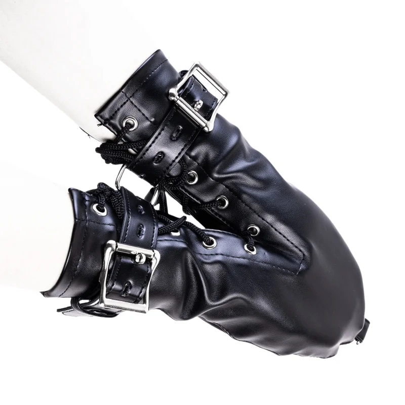 قفازات عبودية جلدية صنم مع قيود 4 نقاط قابلة للتعديل والكاحلين للزوجين أزياء استكشاف ألعاب جنسية #5