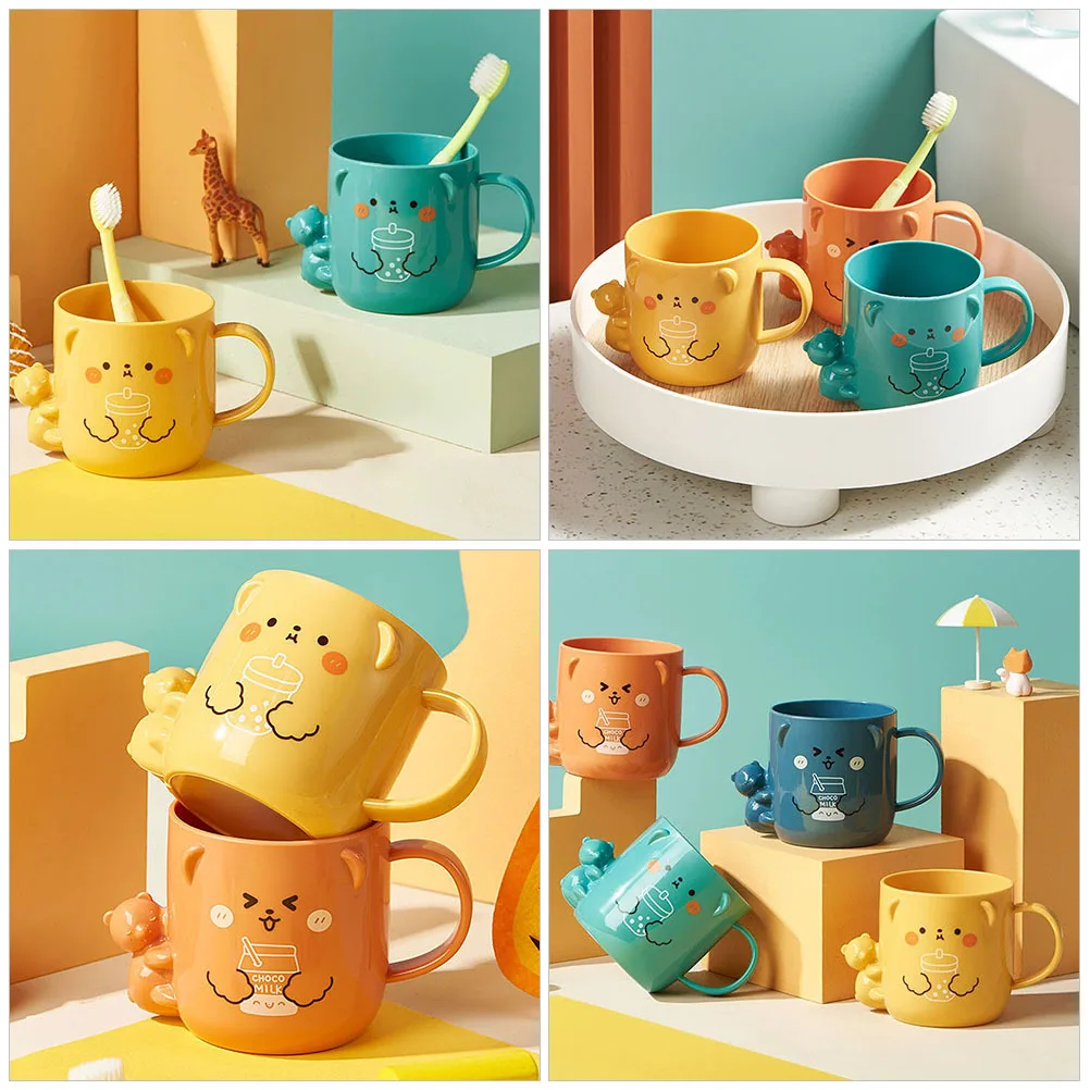 

2Pcs Kids Mouthwash Cup Cartoon Design Plastic Toothbrush Holder Wear-Resistant Material Bright Fun Look Easy to Carry Handle
