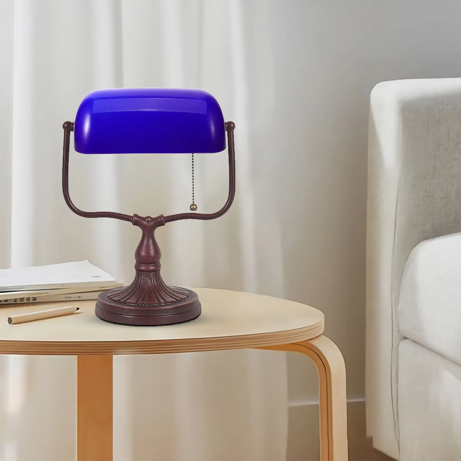 

Vintage Blue Glass Lampshade Bankers Lamp Replacement Cover Desk Table Lamp Shade Decorative Retro Light Cover for Home Bedroom