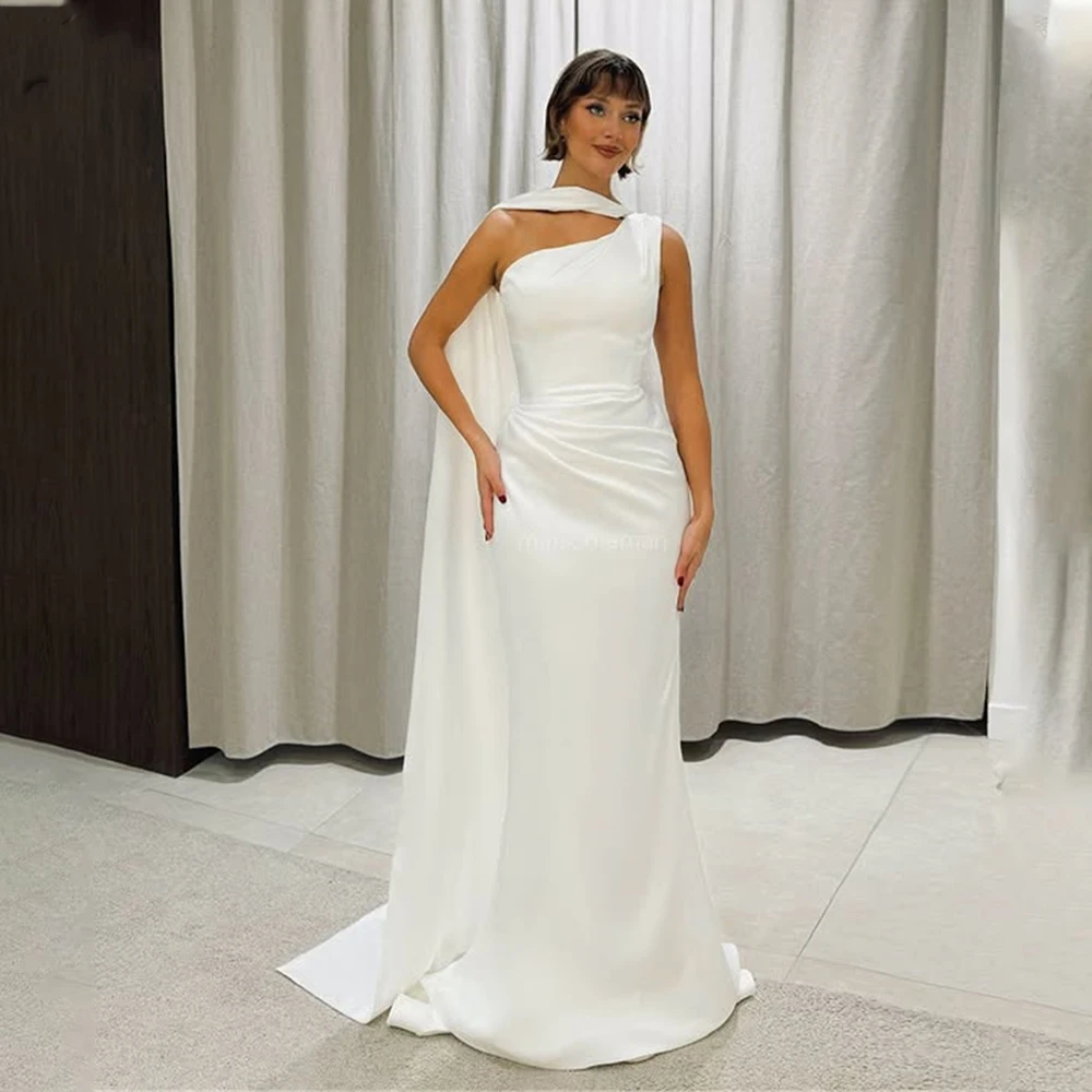 

Simple One Shoudler Satin Sheath Wedding Dresses With Long Rubbons Custom Made 2026 Vestido De Noival