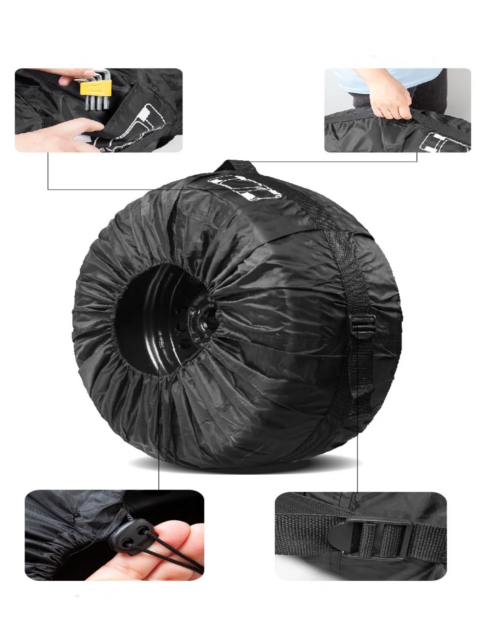 Universal Car Spare Tire Cover Case for 13-18 inch Tire Polyester Car Tyre Storage Bag Automobile Vehicle Wheel Protector