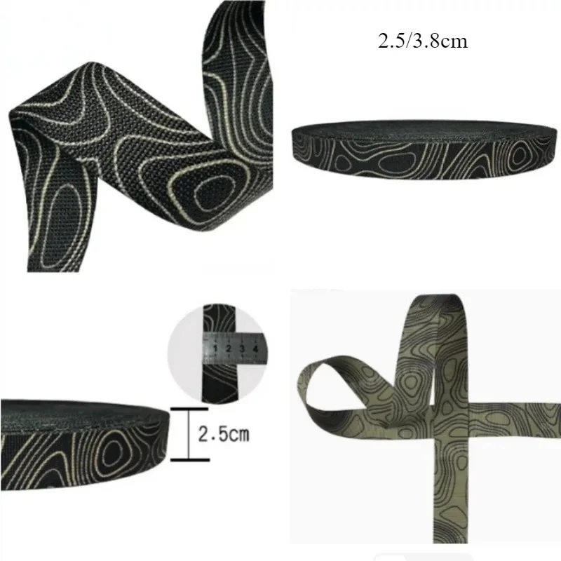 2.5 سنتيمتر العرض الأخضر الأسود توبوغرافيا التضاريس التمويه حزام غير شرائط مرنة أشرطة الحقائب التكتيكية حزام مول DIY التبعي