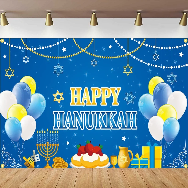 Happy Hanukkah Photography Backdrop With Menorah Star Of Jewish Chanukah Party Background Banner Decoration Poster