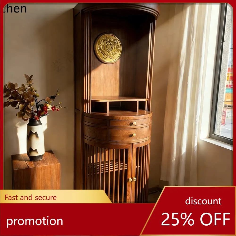

Cz solid wood buddhist cabinet - traditional chinese style altar cabinet, round storage cabinet, home zen lotus niche cabinet