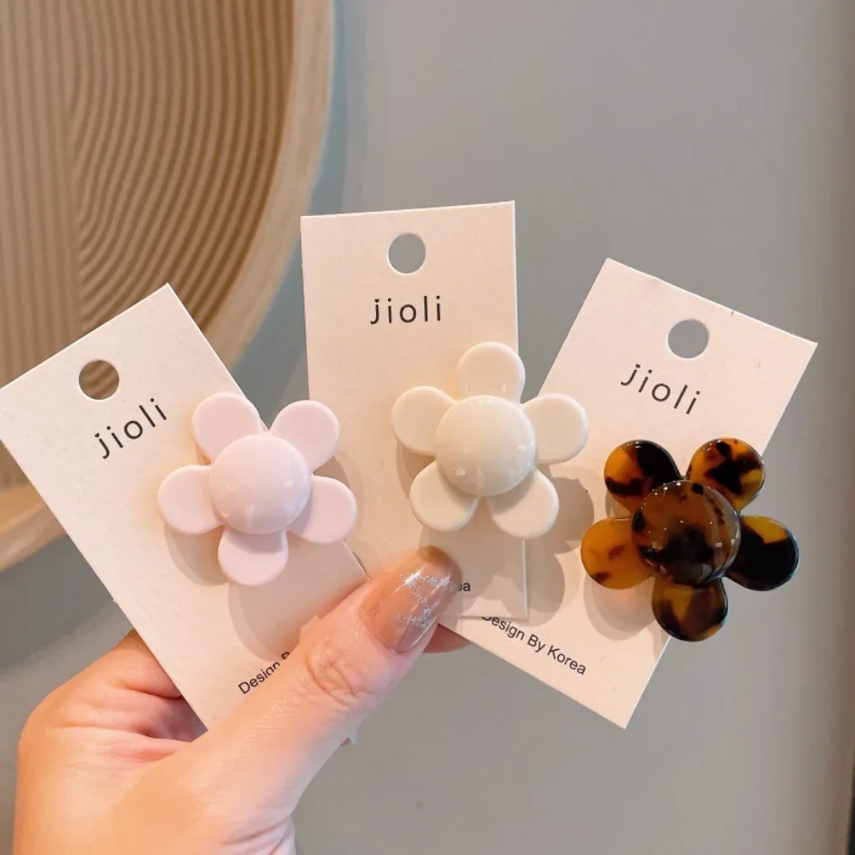 Korean Gentle Five-petaled Flower Hairpin Cream Solid Color Acetic Acid Small Flower Duckbill Clip Girl Side Broken Hair ZX07