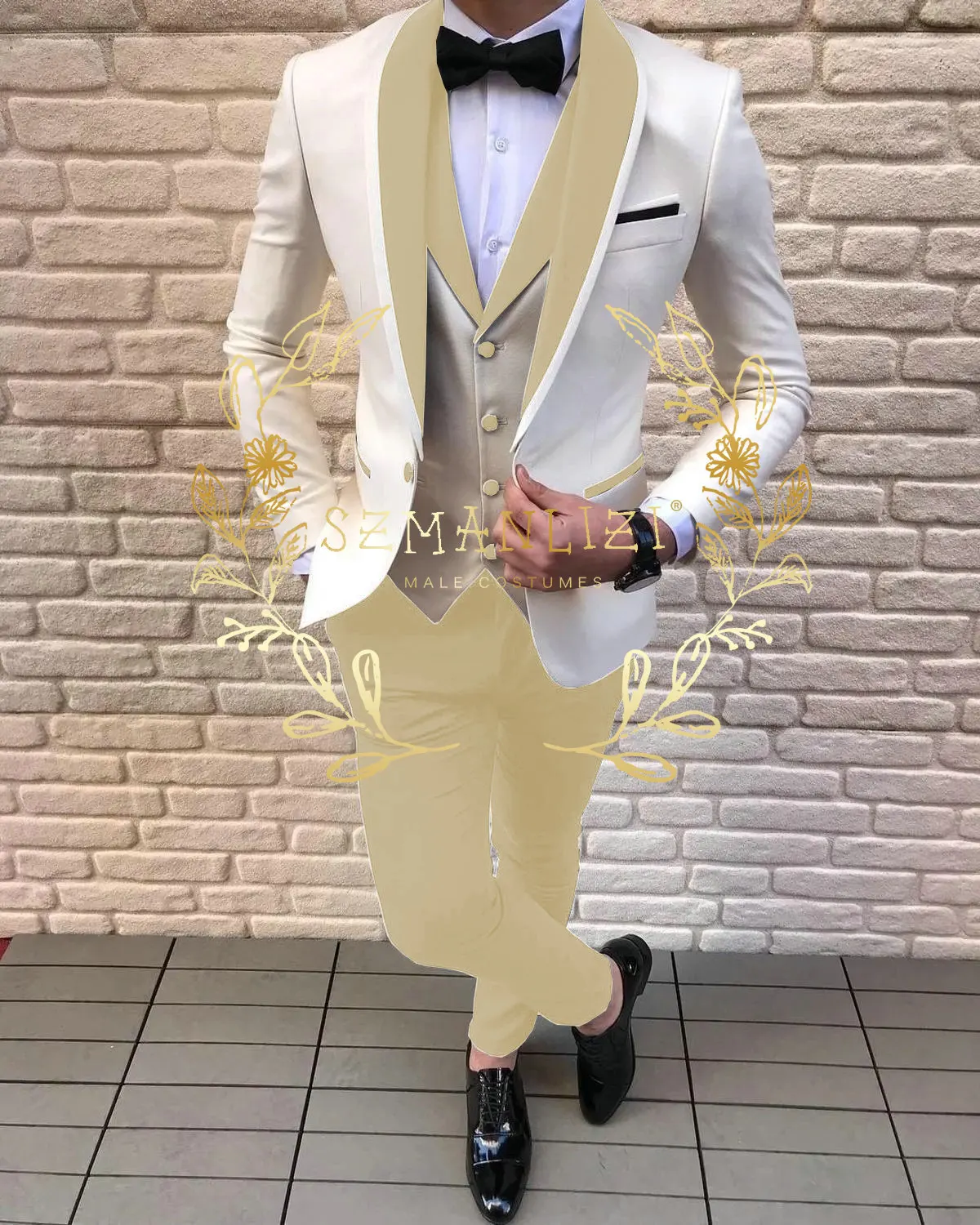 Bonito masculino ternos traje 3 peças marfim blazer define borgonha xale lapela padrinhos formal festa terno noivo smoking para casamento