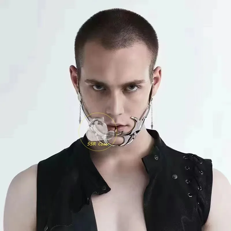 RT01 CyberPunk القوطية تأثيري آلات تكنولوجيا المستقبل للجنسين القوطية الشرير المعادن مجسمة الوجه الأنف حلية قناع Jewe * JK2