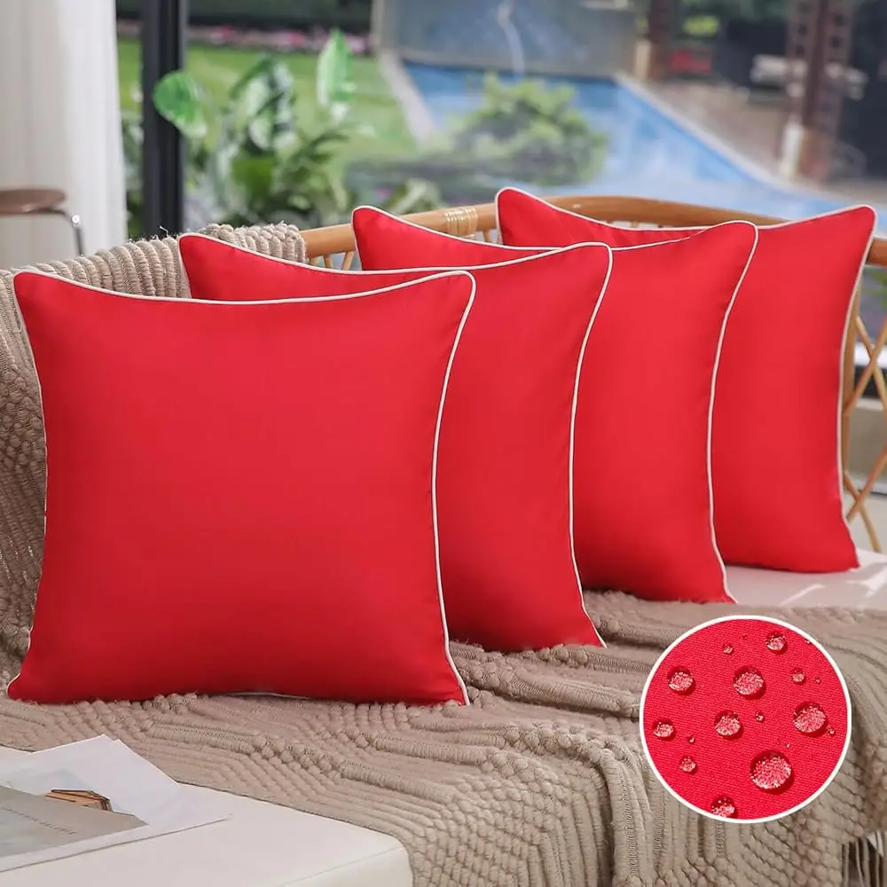 

Outdoor Pillow Covers 18X18 H Set Of 4 Square Pure Red Couch Pillow Covers Outdoor Summer Waterproof Pillow Covers Decor For
