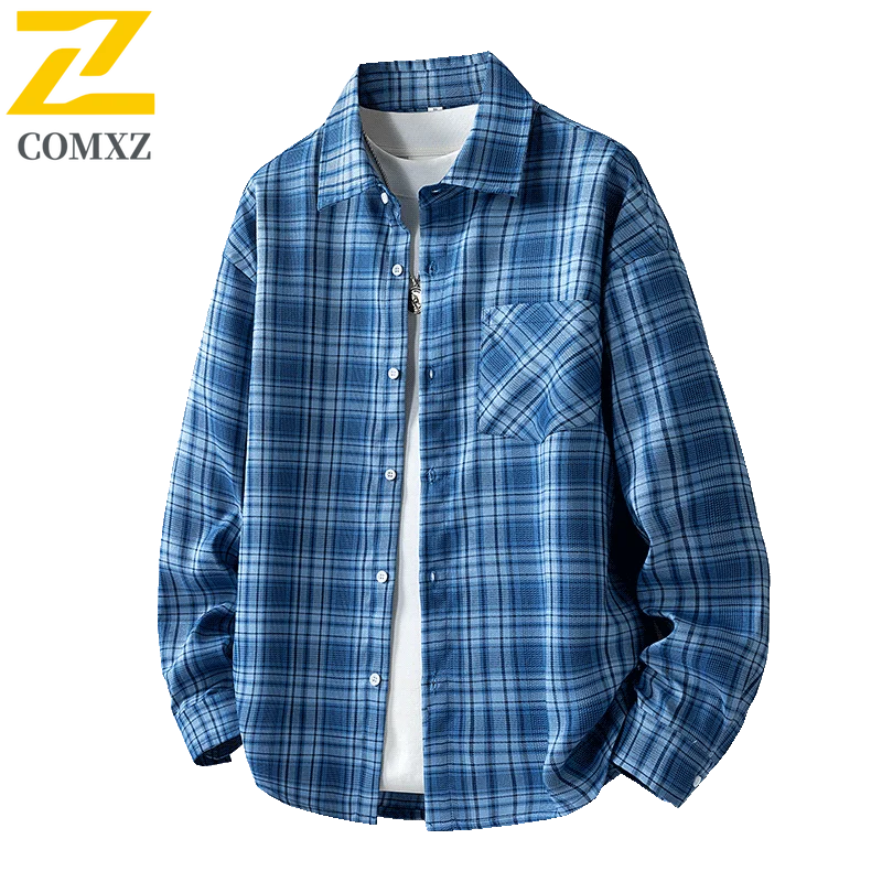 

Men's Shirt 2025 New Retro Checkered Stripe Comfortable Breathable Collar Jacket Outdoor Casual Street Men's Button Shirt Jacket