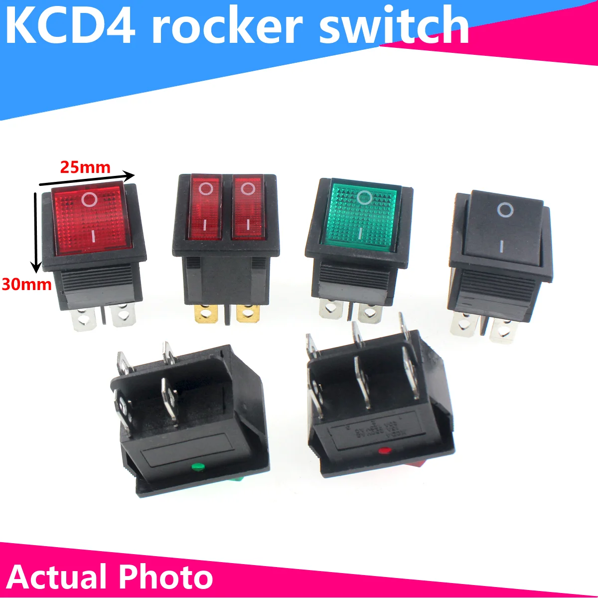 

5Pcs KCD4 Boat Type Small Warped Rocker Button Switch Power 4/6 Pin With Light 16A AC250V 20A 125V Self-Locking/Resetting