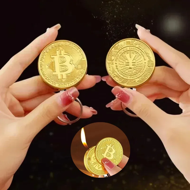 

New Bitcoin Torch Lighter Virtual Commemorative Coin Pendant Lighter Refillable Butane Gas Lighter Portable Cigarette Accessory